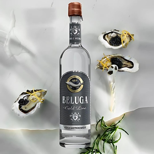 Vodka Beluga Gold Line 70cl ambientata con ostriche - Caviar Milan